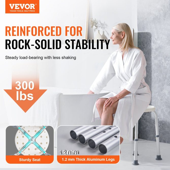 VEVOR Shower Chair for Inside Shower, Adjustable Height Shower Stool, Non-Slip Bench Bathtub Seat Stool for Elderly Disabled Adults Handicap, 300 lbs Capacity - Image 2