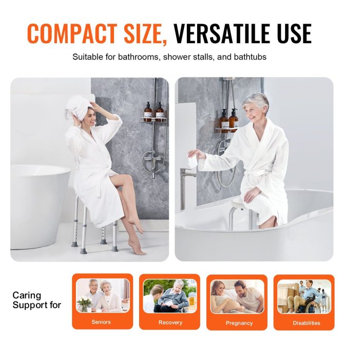 VEVOR Shower Chair for Inside Shower, Adjustable Height Shower Stool, Non-Slip Bench Bathtub Seat Stool for Elderly Disabled Adults Handicap, 300 lbs Capacity - Image 3