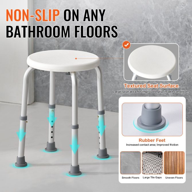 VEVOR Shower Chair for Inside Shower, Adjustable Height Shower Stool, Non-Slip Bench Bathtub Seat Stool for Elderly Disabled Adults Handicap, 300 lbs Capacity - Image 4