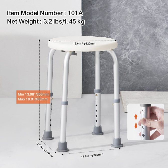 VEVOR Shower Chair for Inside Shower, Adjustable Height Shower Stool, Non-Slip Bench Bathtub Seat Stool for Elderly Disabled Adults Handicap, 300 lbs Capacity - Image 6