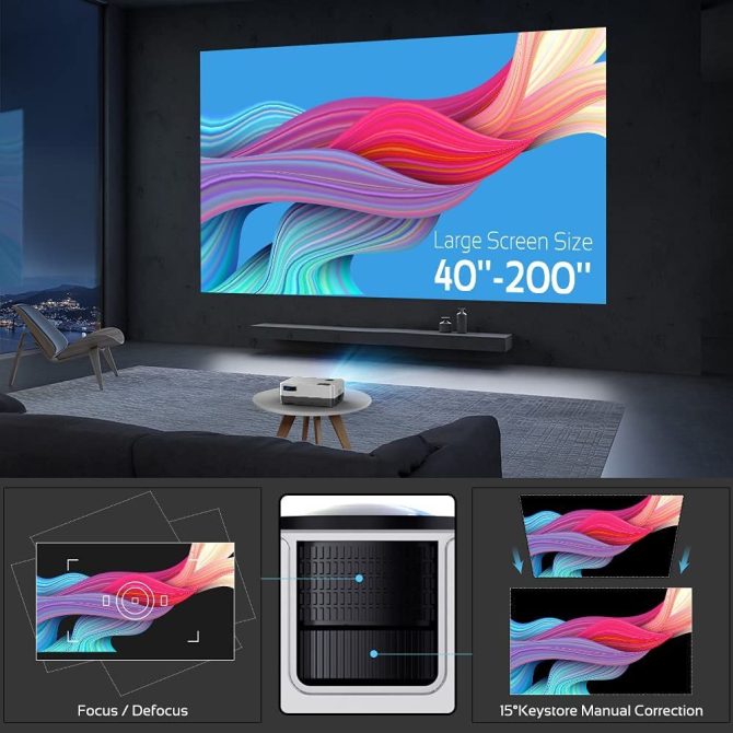 DBPOWER WiFi Projector, Upgrade 8500L Full HD 1080p Video Projector with Carry Case, Support iOS/Android Sync Screen, Zoom&Sleep Timer, 4.3' LCD Home Movie Projector Compatible w/Smart Phone/Laptop - Image 2