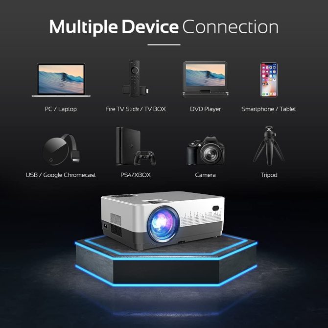 DBPOWER WiFi Projector, Upgrade 8500L Full HD 1080p Video Projector with Carry Case, Support iOS/Android Sync Screen, Zoom&Sleep Timer, 4.3' LCD Home Movie Projector Compatible w/Smart Phone/Laptop - Image 4