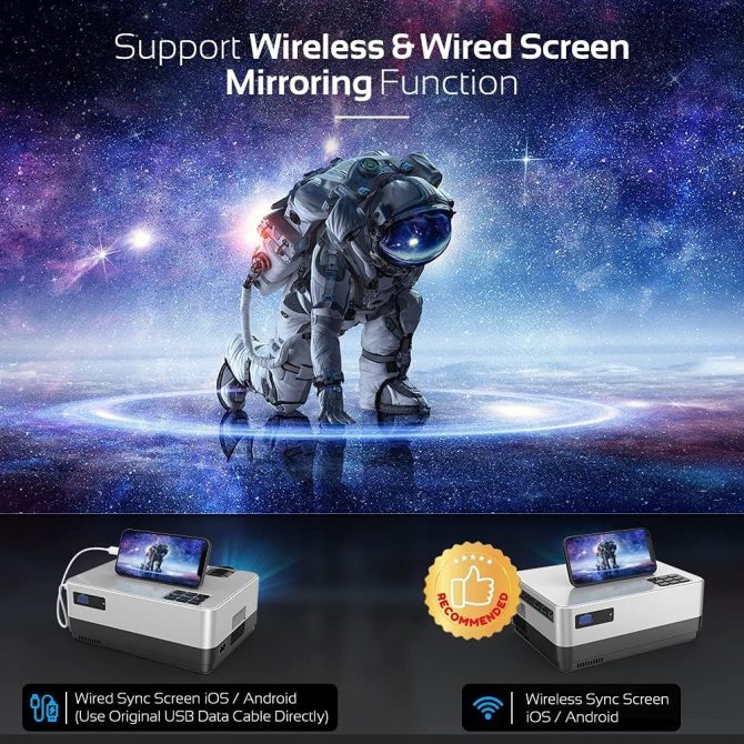 DBPOWER WiFi Projector, Upgrade 8500L Full HD 1080p Video Projector with Carry Case, Support iOS/Android Sync Screen, Zoom&Sleep Timer, 4.3' LCD Home Movie Projector Compatible w/Smart Phone/Laptop - Image 8