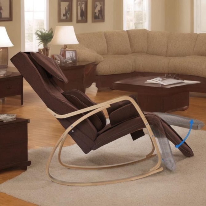 Full massage function-Air pressure-Comfortable Relax Rocking Chair;  Lounge Chair Relax Chair with Cotton Fabric Cushion Brown - Image 2