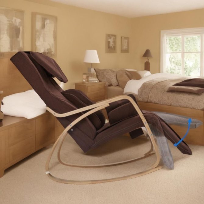 Full massage function-Air pressure-Comfortable Relax Rocking Chair;  Lounge Chair Relax Chair with Cotton Fabric Cushion Brown - Image 3
