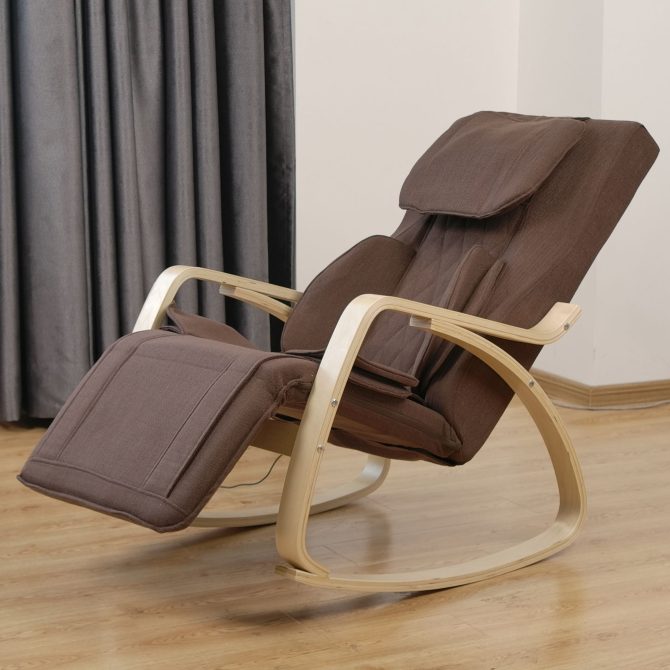 Full massage function-Air pressure-Comfortable Relax Rocking Chair;  Lounge Chair Relax Chair with Cotton Fabric Cushion Brown - Image 4