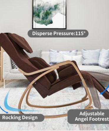Full massage function-Air pressure-Comfortable Relax Rocking Chair;  Lounge Chair Relax Chair with Cotton Fabric Cushion Brown