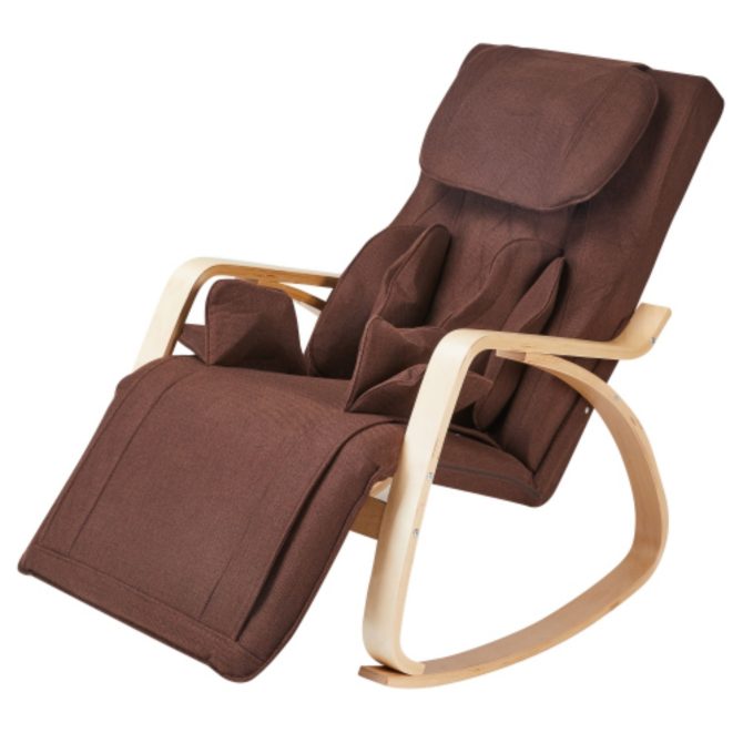 Full massage function-Air pressure-Comfortable Relax Rocking Chair;  Lounge Chair Relax Chair with Cotton Fabric Cushion Brown - Image 5