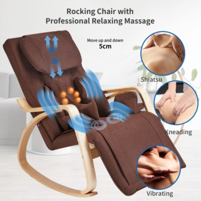 Full massage function-Air pressure-Comfortable Relax Rocking Chair;  Lounge Chair Relax Chair with Cotton Fabric Cushion Brown - Image 6