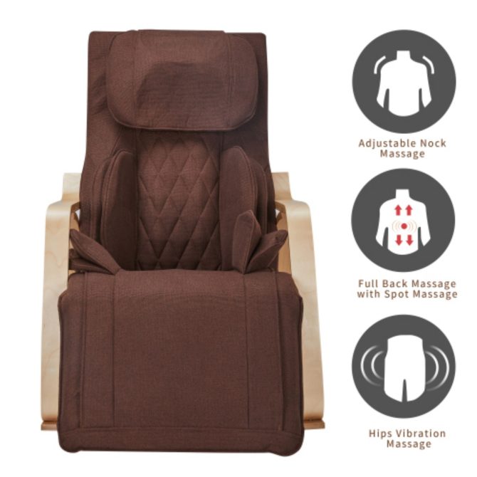 Full massage function-Air pressure-Comfortable Relax Rocking Chair;  Lounge Chair Relax Chair with Cotton Fabric Cushion Brown - Image 7