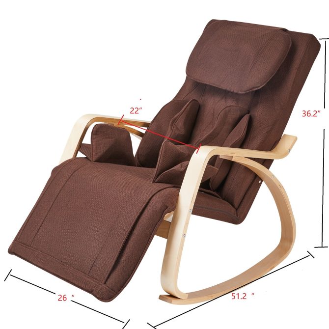 Full massage function-Air pressure-Comfortable Relax Rocking Chair;  Lounge Chair Relax Chair with Cotton Fabric Cushion Brown - Image 10