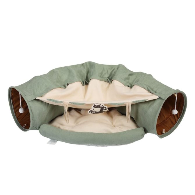 Cat's Telescopic Tunnel Cushioned Bed Pet Nest Teasing Balls Zipper Connection Feline Supplies, Bright Green XH - Image 3