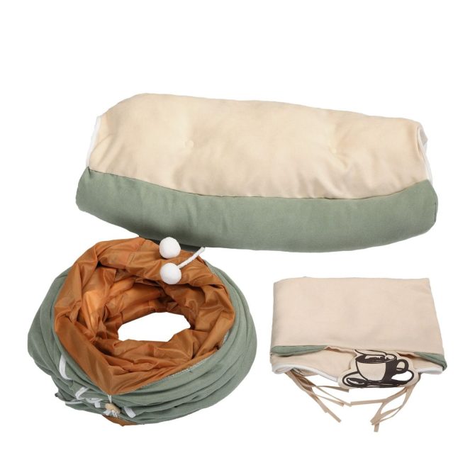 Cat's Telescopic Tunnel Cushioned Bed Pet Nest Teasing Balls Zipper Connection Feline Supplies, Bright Green XH - Image 4