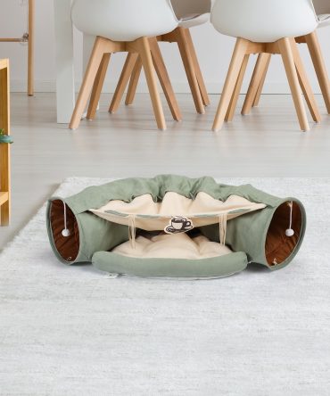 Cat's Telescopic Tunnel Cushioned Bed Pet Nest Teasing Balls Zipper Connection Feline Supplies, Bright Green XH