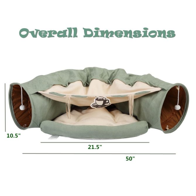 Cat's Telescopic Tunnel Cushioned Bed Pet Nest Teasing Balls Zipper Connection Feline Supplies, Bright Green XH - Image 5