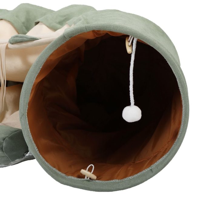 Cat's Telescopic Tunnel Cushioned Bed Pet Nest Teasing Balls Zipper Connection Feline Supplies, Bright Green XH - Image 6