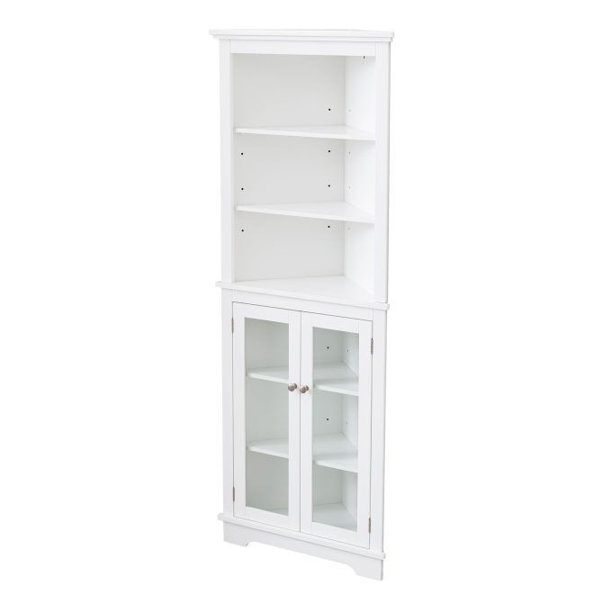 FRALIMK Matte White Tall Corner Storage Cabinet, Floor Storage Narrow Organizers With Double Glass Doors and Adjustable Shelves - Image 2