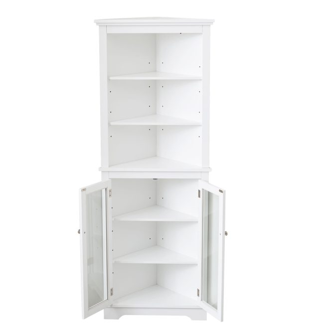 FRALIMK Matte White Tall Corner Storage Cabinet, Floor Storage Narrow Organizers With Double Glass Doors and Adjustable Shelves - Image 3