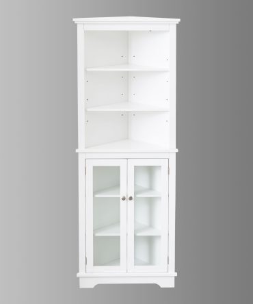 FRALIMK Matte White Tall Corner Storage Cabinet, Floor Storage Narrow Organizers With Double Glass Doors and Adjustable Shelves