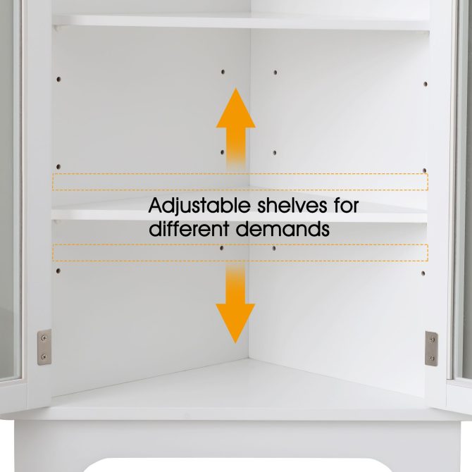 FRALIMK Matte White Tall Corner Storage Cabinet, Floor Storage Narrow Organizers With Double Glass Doors and Adjustable Shelves - Image 7