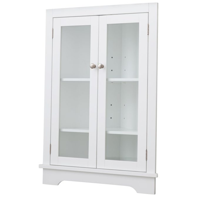 FRALIMK Matte White Tall Corner Storage Cabinet, Floor Storage Narrow Organizers With Double Glass Doors and Adjustable Shelves - Image 8