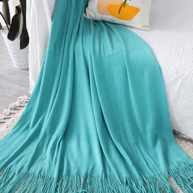 SOGA Teal Acrylic Knitted Throw Blanket - Image 2