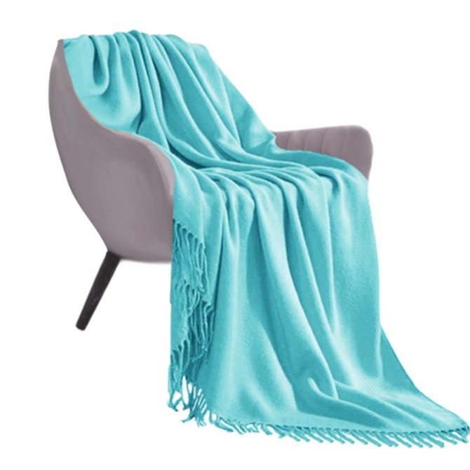 SOGA Teal Acrylic Knitted Throw Blanket - Image 4