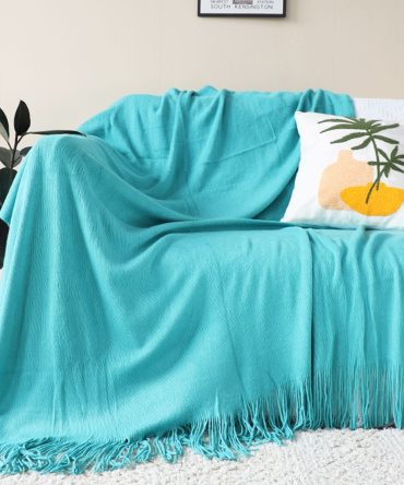 SOGA Teal Acrylic Knitted Throw Blanket