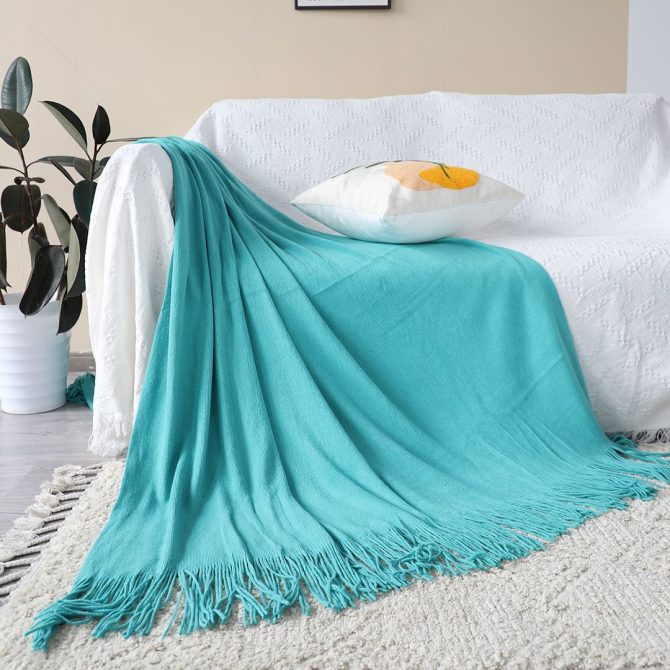 SOGA Teal Acrylic Knitted Throw Blanket - Image 7