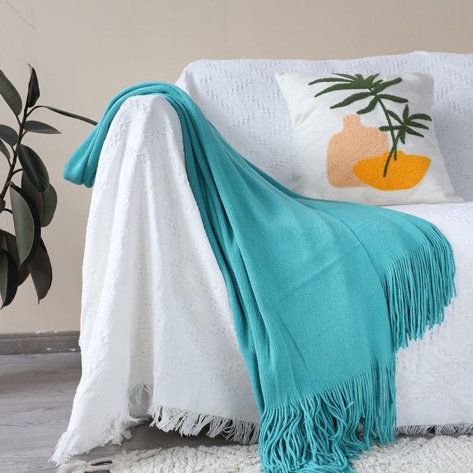 SOGA Teal Acrylic Knitted Throw Blanket - Image 8