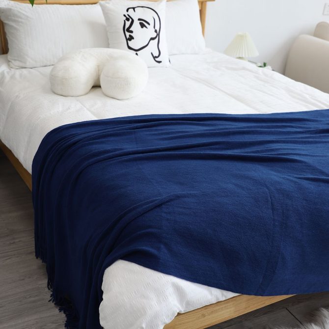 SOGA Royal Blue Acrylic Knitted Throw Blanket - Image 2