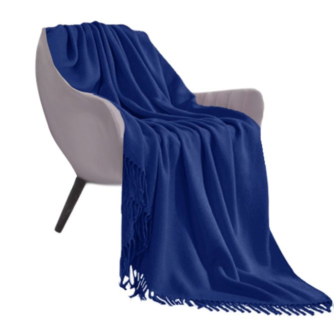 SOGA Royal Blue Acrylic Knitted Throw Blanket - Image 3
