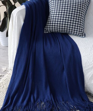 SOGA Royal Blue Acrylic Knitted Throw Blanket