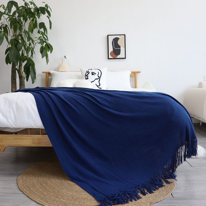 SOGA Royal Blue Acrylic Knitted Throw Blanket - Image 5