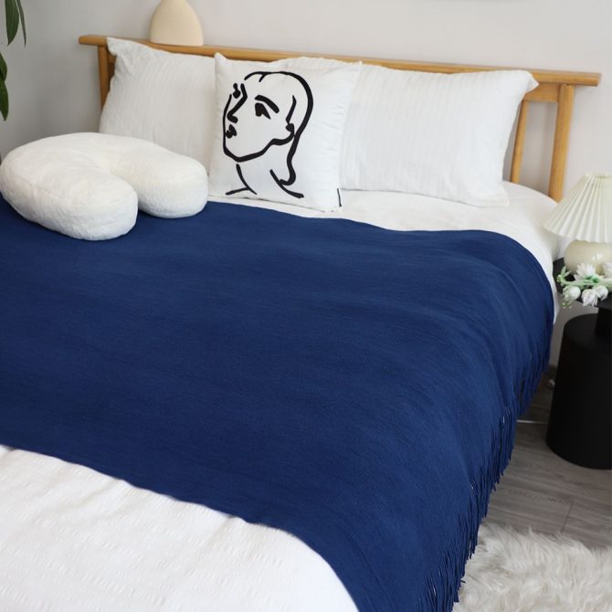 SOGA Royal Blue Acrylic Knitted Throw Blanket - Image 6