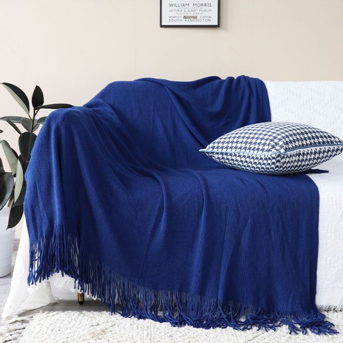SOGA Royal Blue Acrylic Knitted Throw Blanket - Image 7
