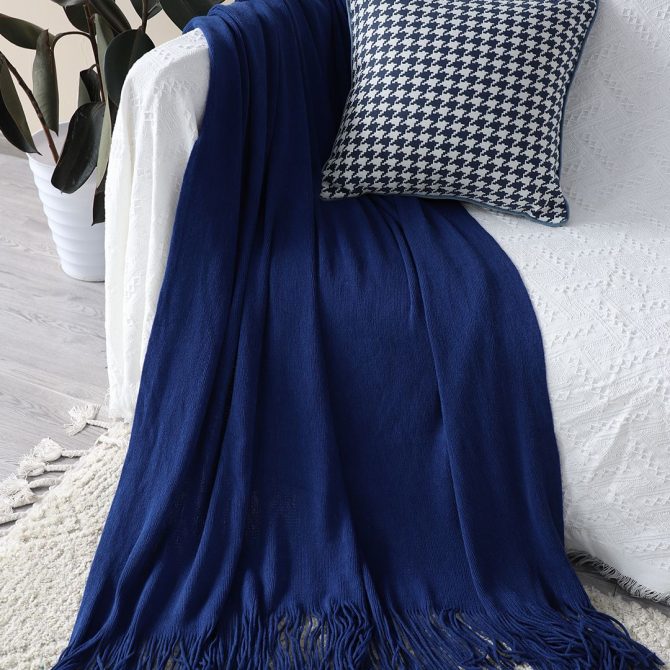 SOGA Royal Blue Acrylic Knitted Throw Blanket