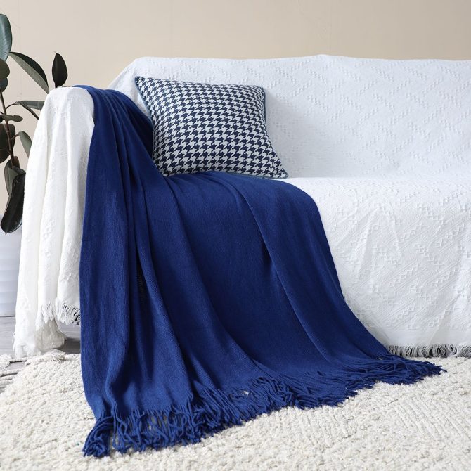 SOGA Royal Blue Acrylic Knitted Throw Blanket - Image 9