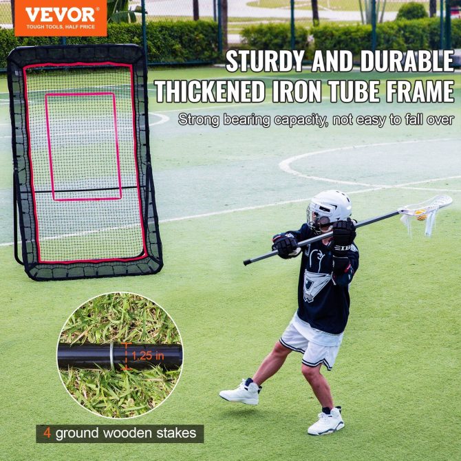 VEVOR Lacrosse Rebounder for Backyard, 4x7 Ft Volleyball Bounce Back Net, Pitchback Throwback Baseball Softball Return Training Screen, Adjustable Angle Shooting Practice Training Wall with Target - Image 2