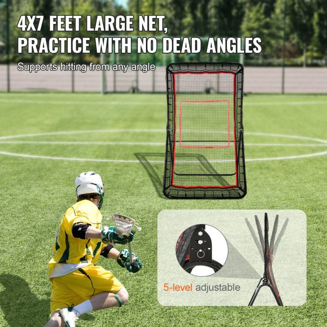VEVOR Lacrosse Rebounder for Backyard, 4x7 Ft Volleyball Bounce Back Net, Pitchback Throwback Baseball Softball Return Training Screen, Adjustable Angle Shooting Practice Training Wall with Target - Image 3