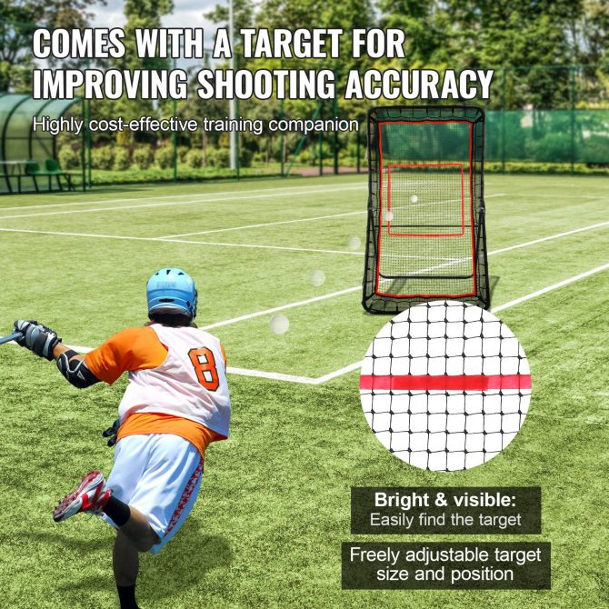 VEVOR Lacrosse Rebounder for Backyard, 4x7 Ft Volleyball Bounce Back Net, Pitchback Throwback Baseball Softball Return Training Screen, Adjustable Angle Shooting Practice Training Wall with Target - Image 5