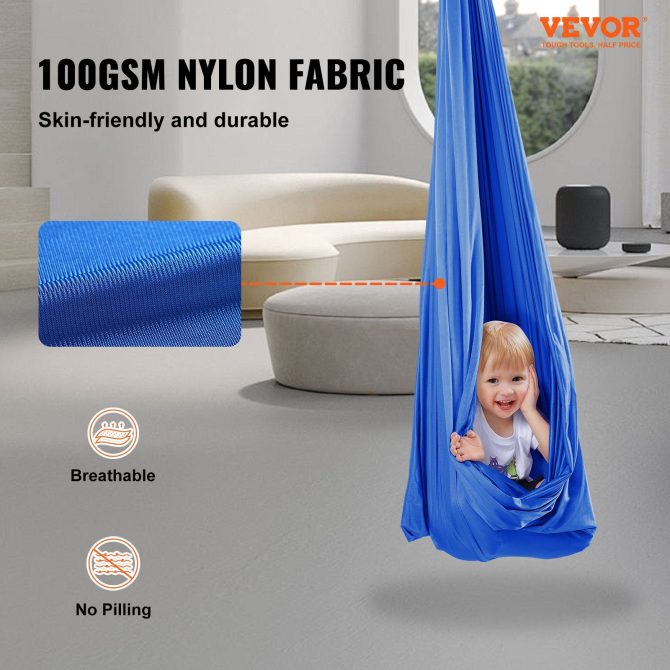 VEVOR Sensory Swing for Kids, 3.1 Yards, Therapy Swing for Children with Special Needs, Cuddle Swing Indoor Outdoor Hammock for Child & Adult with Autism, ADHD, Aspergers, Sensory Integration, Blue - Image 2