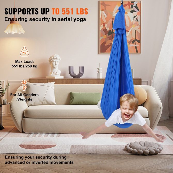 VEVOR Sensory Swing for Kids, 3.1 Yards, Therapy Swing for Children with Special Needs, Cuddle Swing Indoor Outdoor Hammock for Child & Adult with Autism, ADHD, Aspergers, Sensory Integration, Blue - Image 3