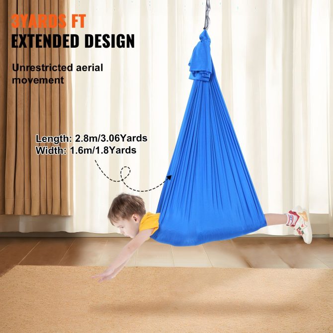 VEVOR Sensory Swing for Kids, 3.1 Yards, Therapy Swing for Children with Special Needs, Cuddle Swing Indoor Outdoor Hammock for Child & Adult with Autism, ADHD, Aspergers, Sensory Integration, Blue - Image 4