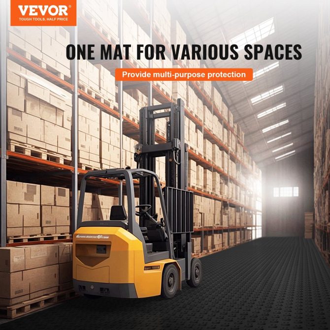 VEVOR Garage Tiles Interlocking, 12 x 12 x 0.53 inch 50 Pack Garage Floor Covering Tiles, Non-Slip Double-Sided Texture Garage Flooring Tiles, for Garages, Basements, Repair Shops, Black - Image 2