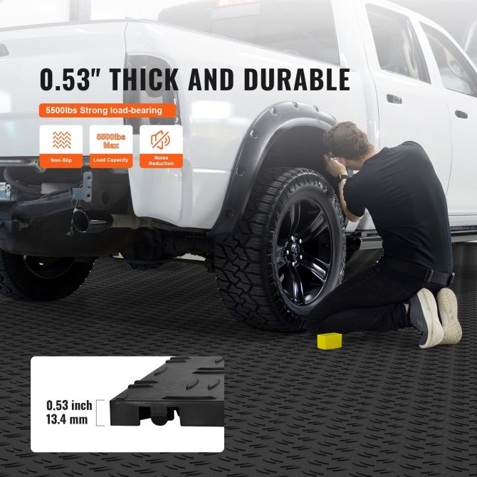 VEVOR Garage Tiles Interlocking, 12 x 12 x 0.53 inch 50 Pack Garage Floor Covering Tiles, Non-Slip Double-Sided Texture Garage Flooring Tiles, for Garages, Basements, Repair Shops, Black - Image 3