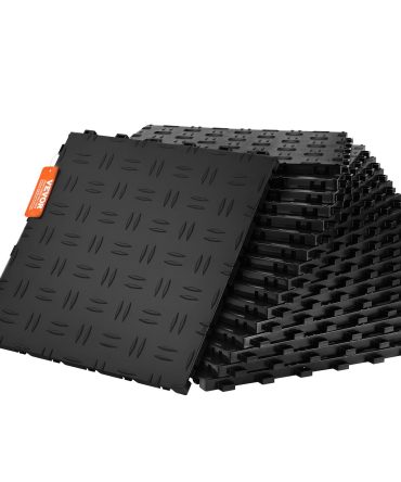 VEVOR Garage Tiles Interlocking, 12 x 12 x 0.53 inch 50 Pack Garage Floor Covering Tiles, Non-Slip Double-Sided Texture Garage Flooring Tiles, for Garages, Basements, Repair Shops, Black