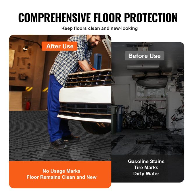 VEVOR Garage Tiles Interlocking, 12 x 12 x 0.53 inch 50 Pack Garage Floor Covering Tiles, Non-Slip Double-Sided Texture Garage Flooring Tiles, for Garages, Basements, Repair Shops, Black - Image 5