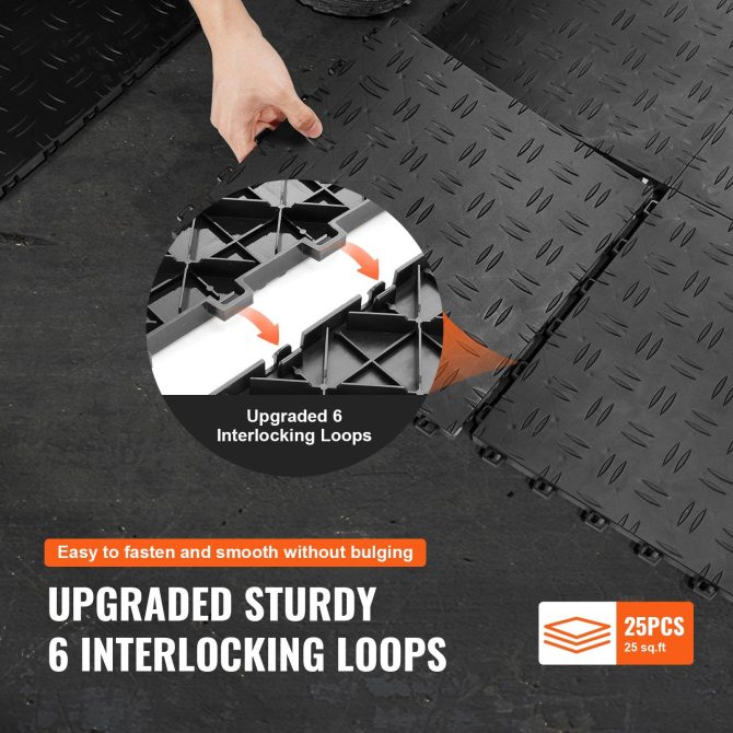 VEVOR Garage Tiles Interlocking, 12 x 12 x 0.53 inch 50 Pack Garage Floor Covering Tiles, Non-Slip Double-Sided Texture Garage Flooring Tiles, for Garages, Basements, Repair Shops, Black - Image 6