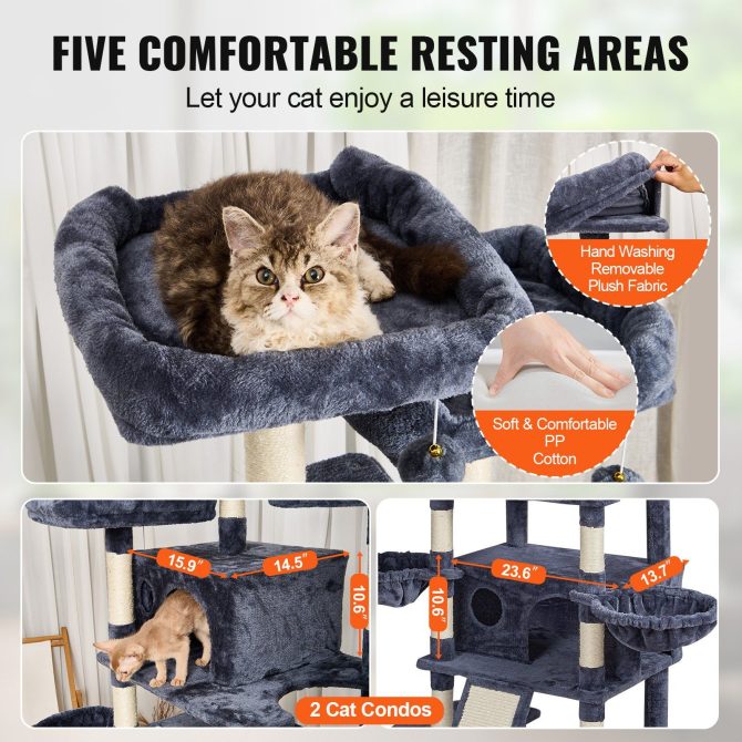 VEVOR Cat Tree 68.5" Cat Tower for Indoor Cats with Cat Condos Scratching Post - Image 3